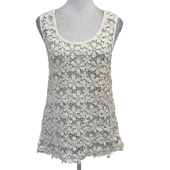Shakuhachi Retro Floral Crochet Tank Top Bohemian Festival Cream size 4 - Picture 1 of 7